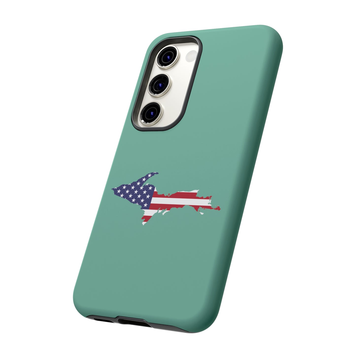 Michigan Upper Peninsula Tough Phone Case ('64 Metallic Mint Green w/ UP USA Flag Outline) | Samsung & Pixel Android