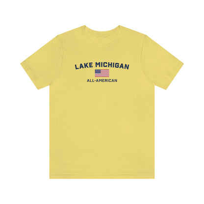 'Lake Michigan All American' T-Shirt (w/USA Flag Outline) | Unisex Standard Fit