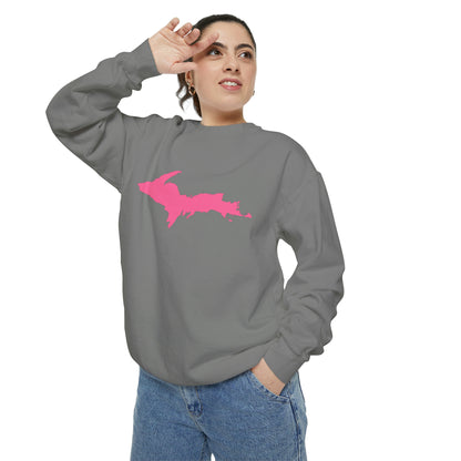 Michigan Upper Peninsula Sweatshirt (w/ Pink UP Outline) | Unisex Garment Dyed