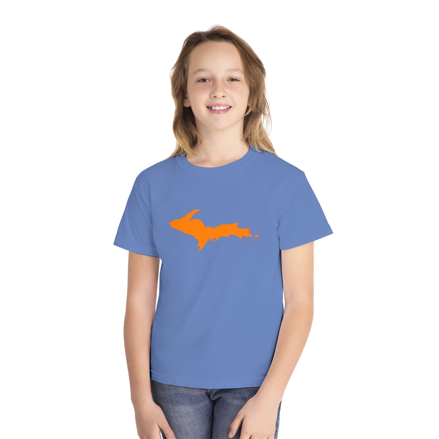 Michigan Upper Peninsula T-Shirt (w/ Orange UP Outline) | Youth Garment-Dyed