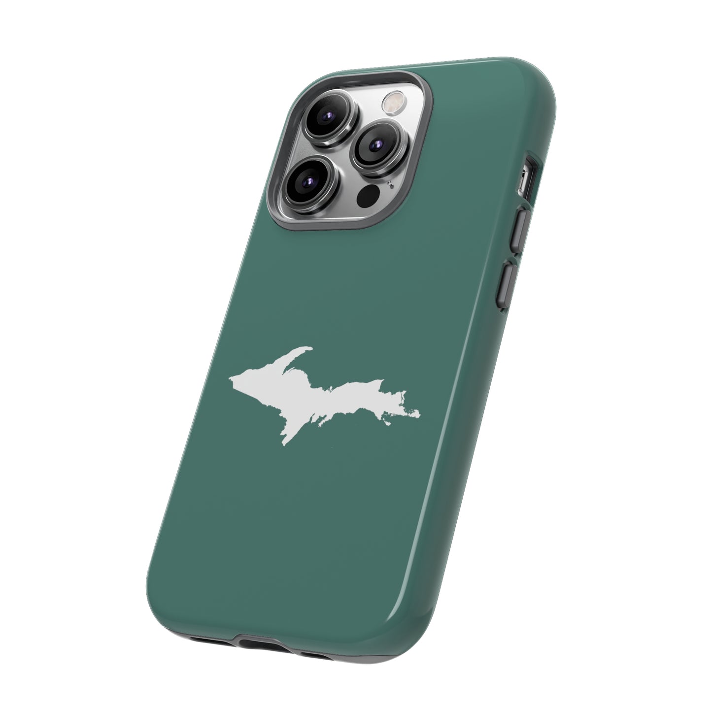 Michigan Upper Peninsula Tough Phone Case (Copper Green w/ UP Outline) | Apple iPhone