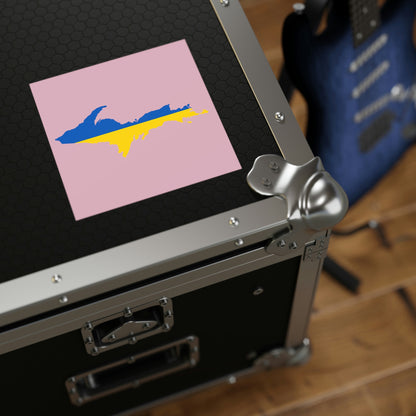 Michigan Upper Peninsula Square Sticker (Pink w/ UP Ukraine Flag Outline) | Indoor/Outdoor