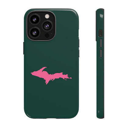 Michigan Upper Peninsula Tough Phone Case (Green w/ Pink UP Outline) | Apple iPhone