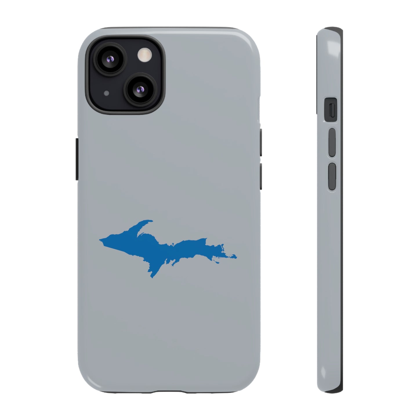 Michigan Upper Peninsula Tough Phone Case (Silver w/ Azure UP Outline) | Apple iPhone