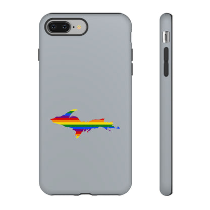 Michigan Upper Peninsula Tough Phone Case (Silver w/ UP Pride Flag Outline) | Apple iPhone