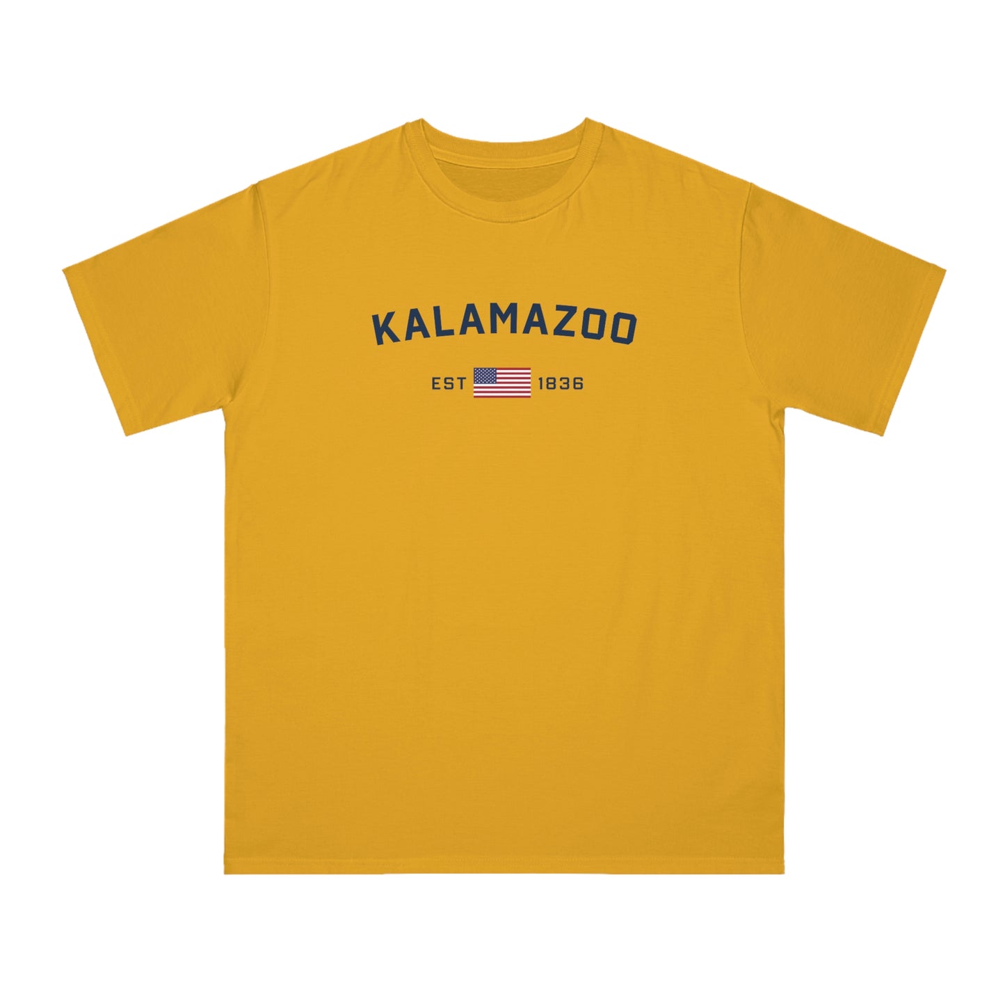 'Kalamazoo EST 1836' T-Shirt (w/ USA Flag Outline) | Organic Unisex