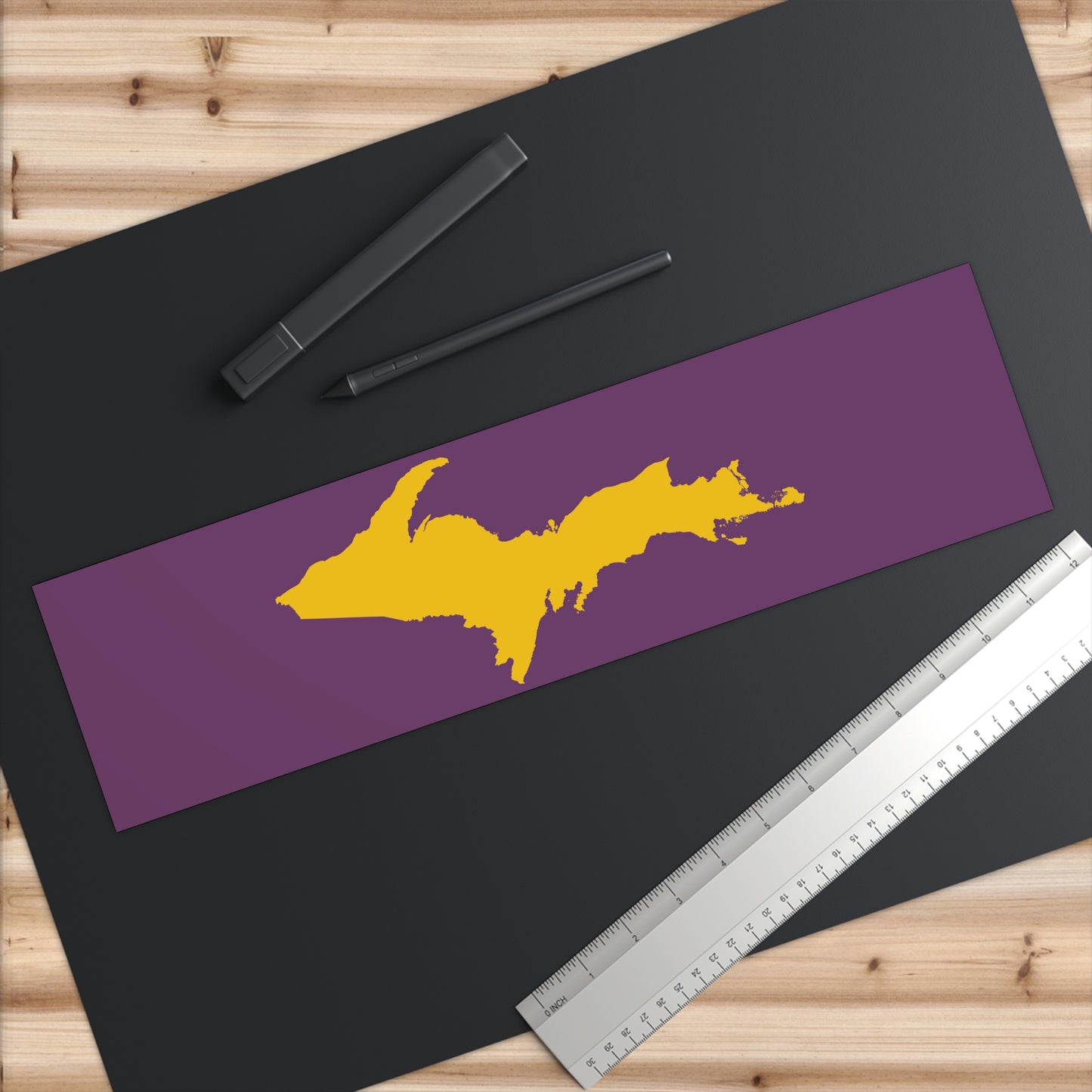 Michigan Upper Peninsula Bumper Sticker (w/ Gold UP Outline) | Plum Background