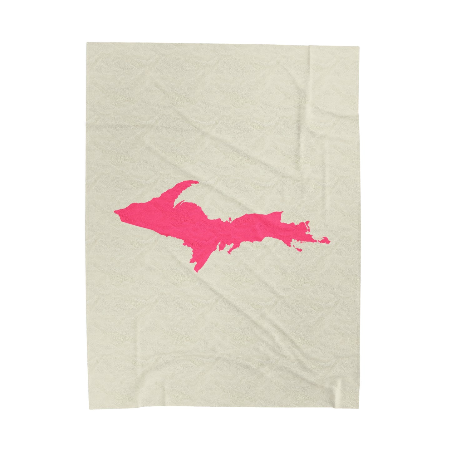 Michigan Upper Peninsula Plush Blanket (w/ Pink UP Outline) | Ivory White