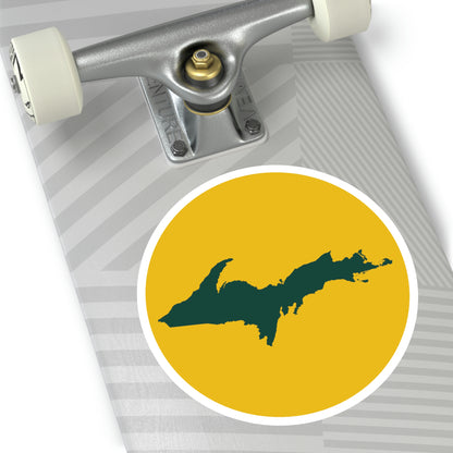 Michigan Upper Peninsula Round Stickers (Gold w/ Green UP Outline) | Indoor\Outdoor