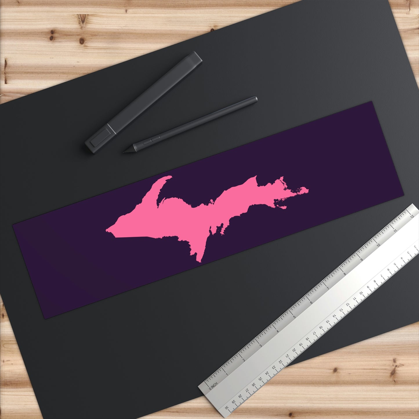 Michigan Upper Peninsula Bumper Sticker (w/ Pink UP Outline) | Blackcurrant Background