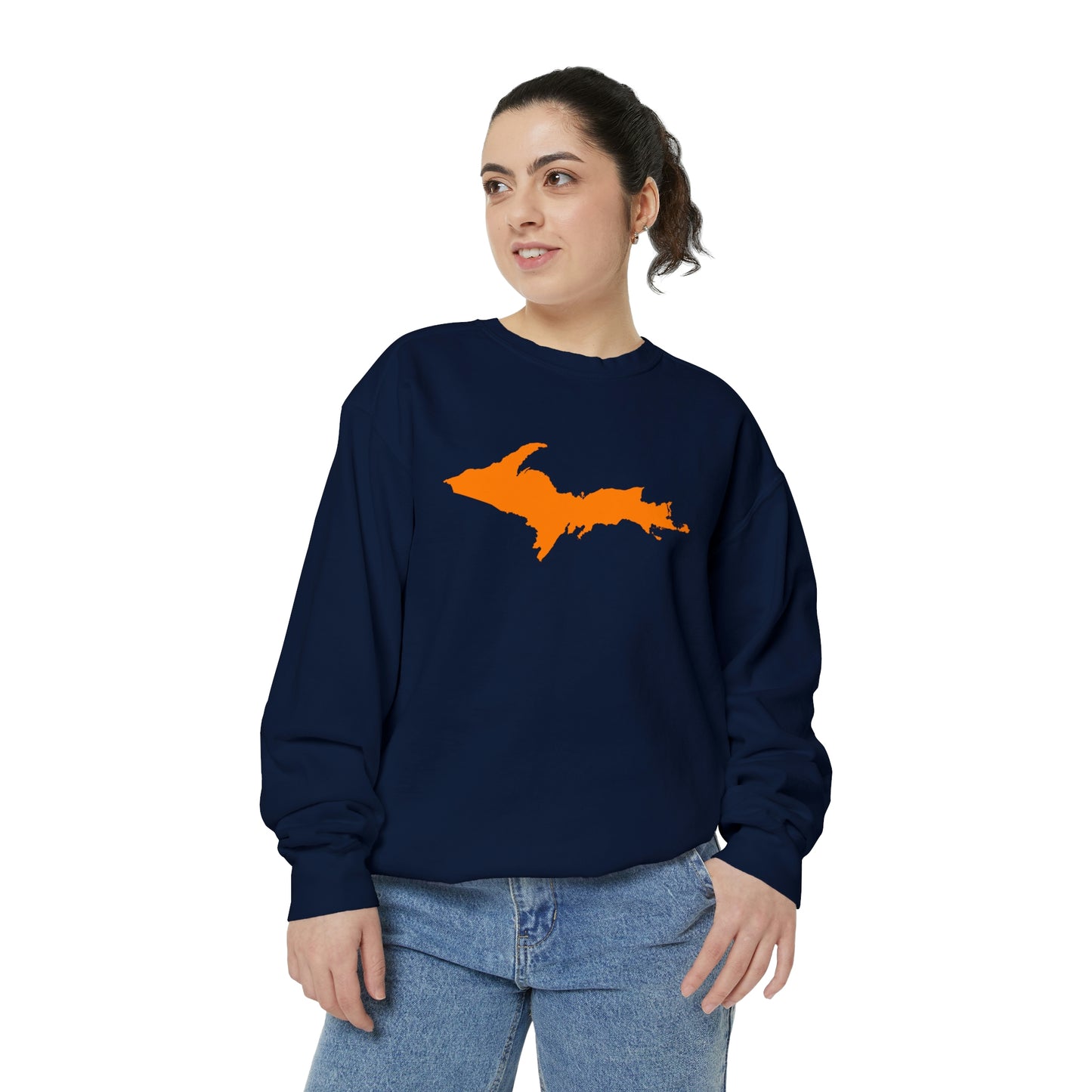 Michigan Upper Peninsula Sweatshirt (w/ Orange UP Outline) | Unisex Garment Dyed