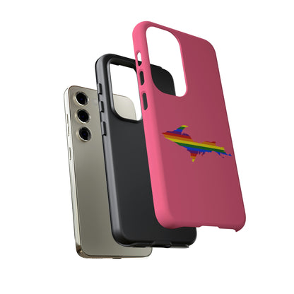 Michigan Upper Peninsula Tough Phone Case (Rhodochrosite Pink w/ UP Pride Flag Outline) | Samsung & Pixel Android