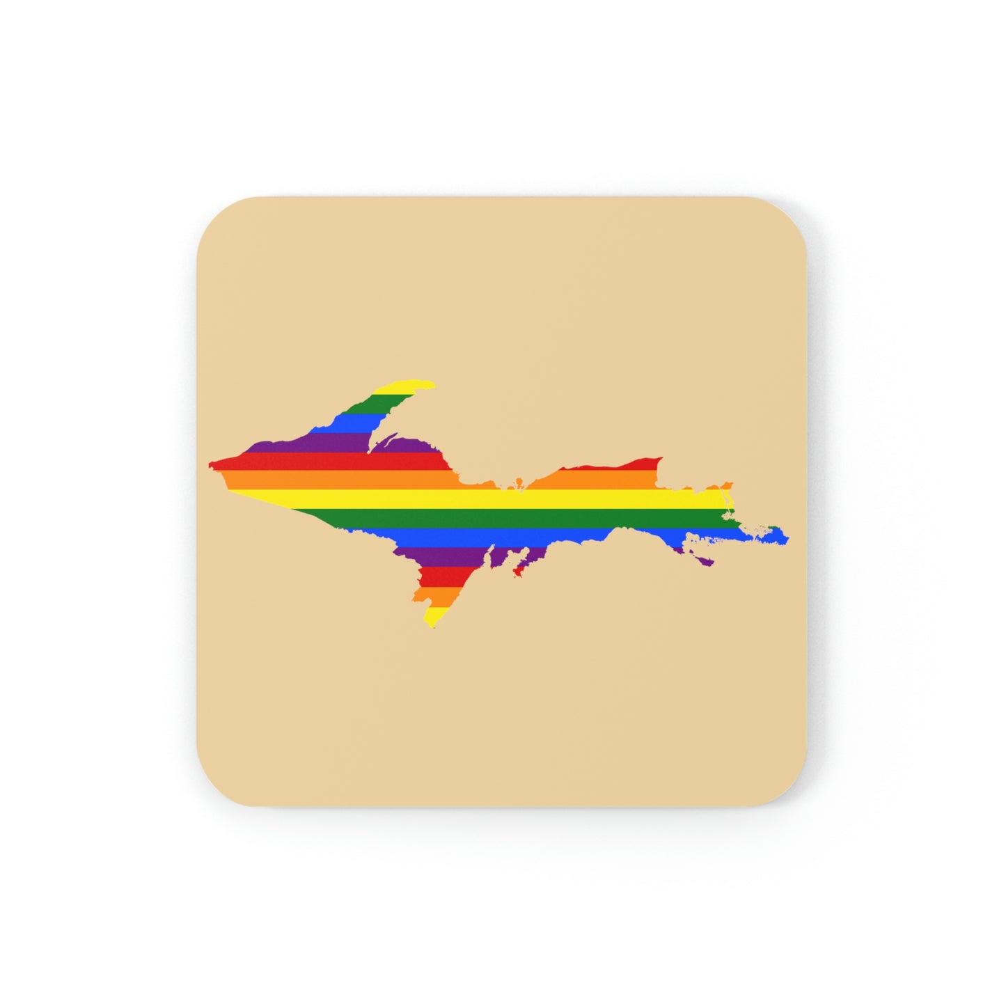 Michigan Upper Peninsula Coaster Set (Maple Color w/ UP Pride Flag Outline) | Corkwood - 4 pack