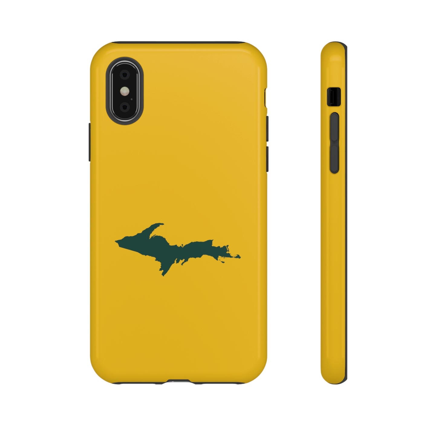 Michigan Upper Peninsula Tough Phone Case (Gold w/ Green UP Outline) | Apple iPhone