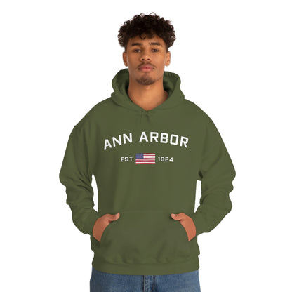 'Ann Arbor EST 1823' Hoodie (w/USA Flag Outline) | Unisex Standard