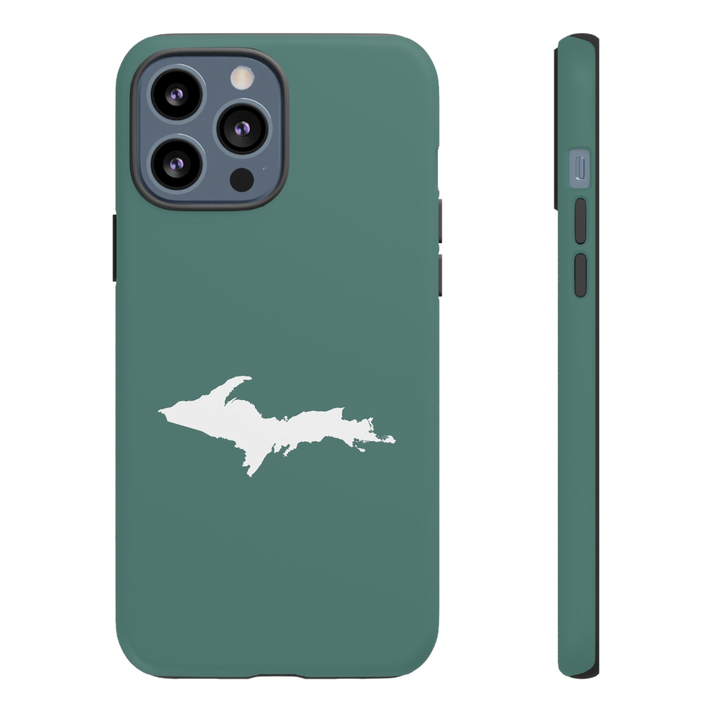 Michigan Upper Peninsula Tough Phone Case (Copper Green w/ UP Outline) | Apple iPhone