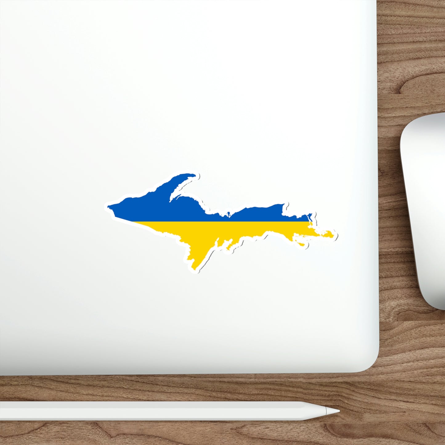 Michigan Upper Peninsula Die Cut Stickers (w/ UP Ukraine Flag Outline) | Indoor/Outdoor