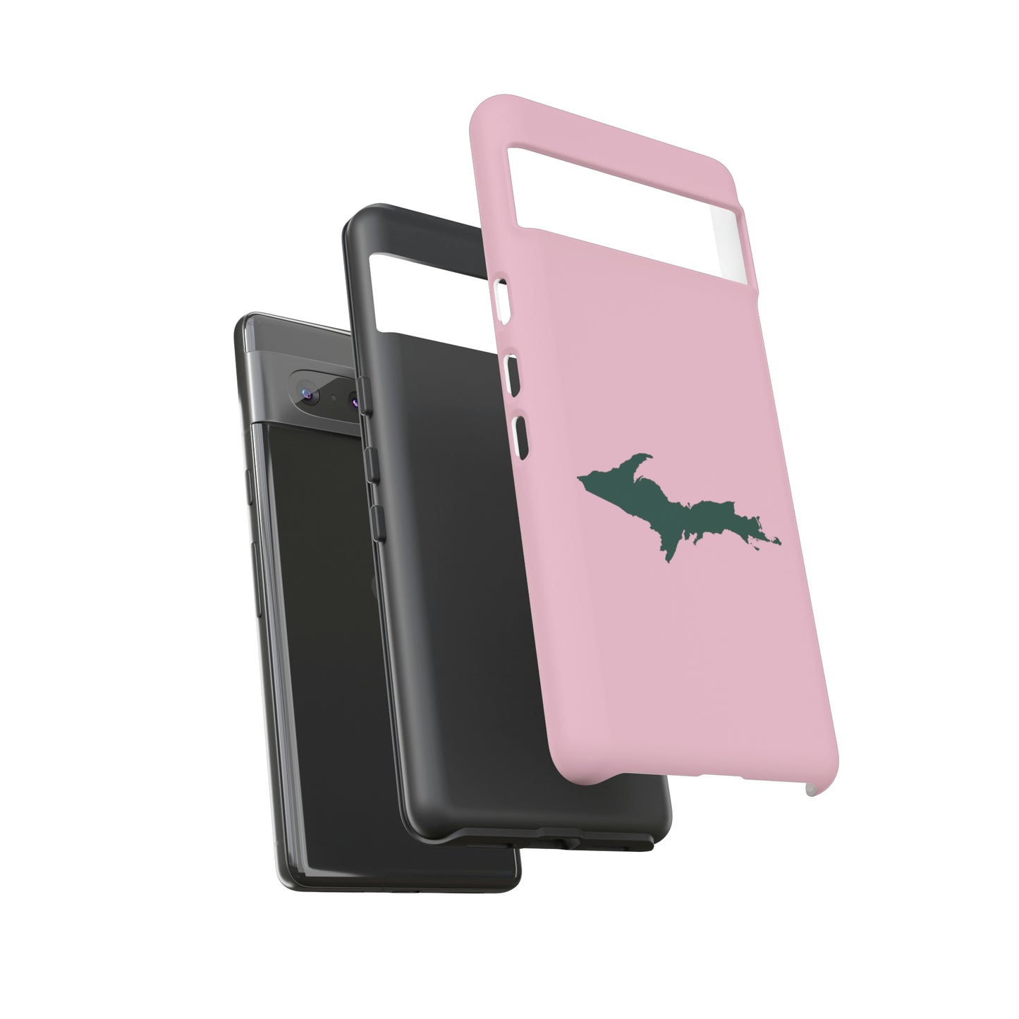 Michigan Upper Peninsula Tough Phone Case (Pink w/ Green UP Outline) | Samsung & Pixel Android