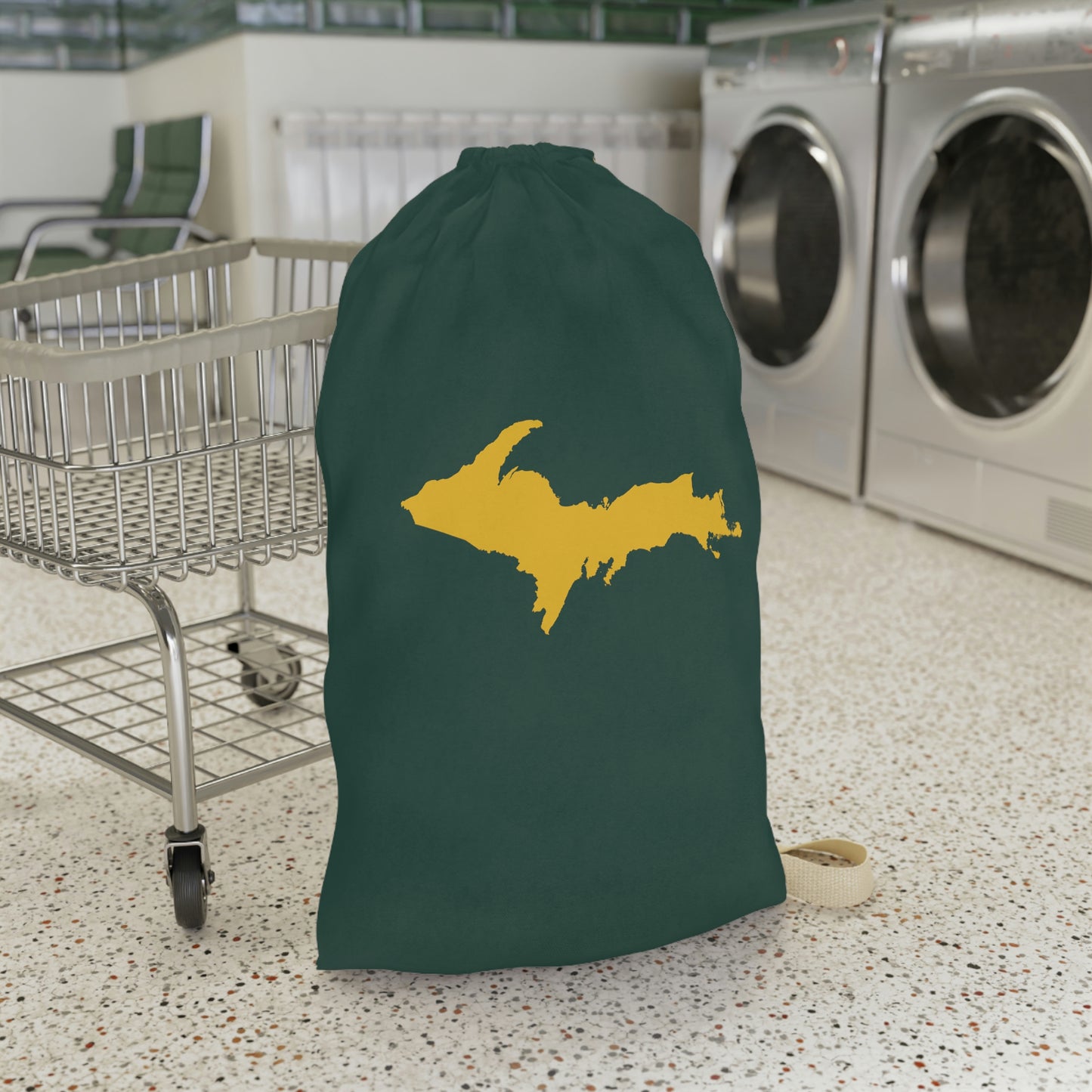 Michigan Upper Peninsula Laundry Bag (Green w/ Gold UP Outline)