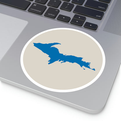 Michigan Upper Peninsula Round Stickers (Canvas Color w/ Azure UP Outline) | Indoor\Outdoor