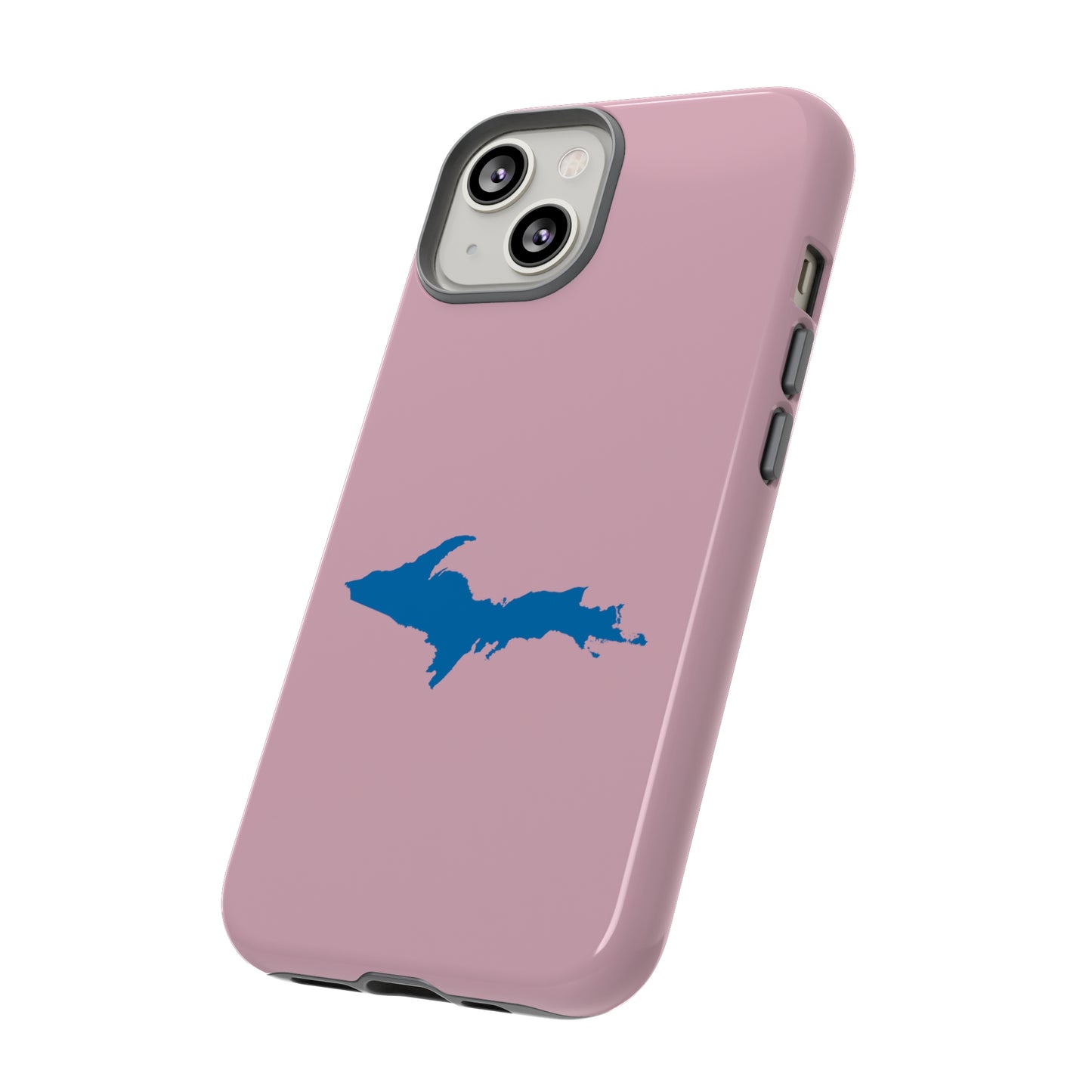 Michigan Upper Peninsula Tough Phone Case (Pink w/ Azure UP Outline) | Apple iPhone