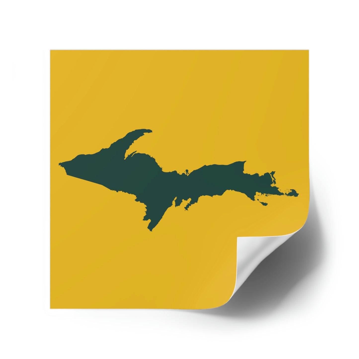 Michigan Upper Peninsula Square Sticker (Gold w/ Green UP Outline) | Indoor/Outdoor