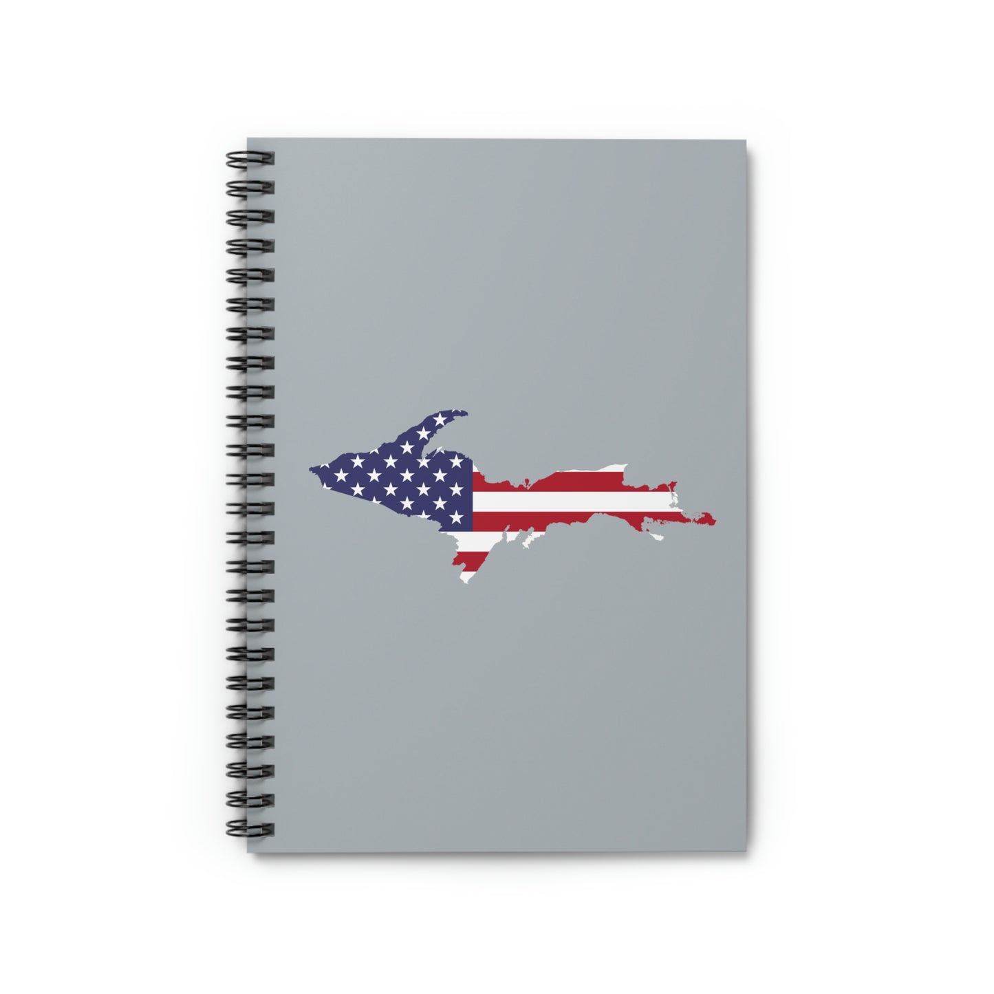 Michigan Upper Peninsula Spiral Notebook (w/ UP USA Flag Outline) | Silver