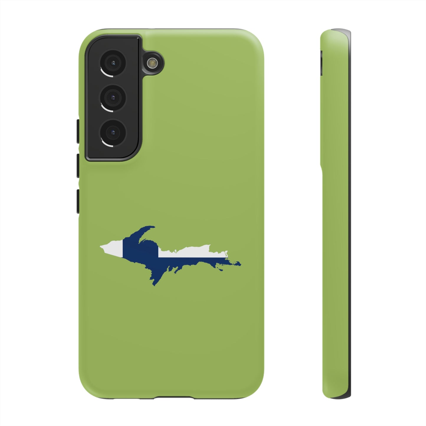 Michigan Upper Peninsula Tough Phone Case (Gooseberry Green w/ UP Finland Flag Outline) | Samsung & Pixel Android