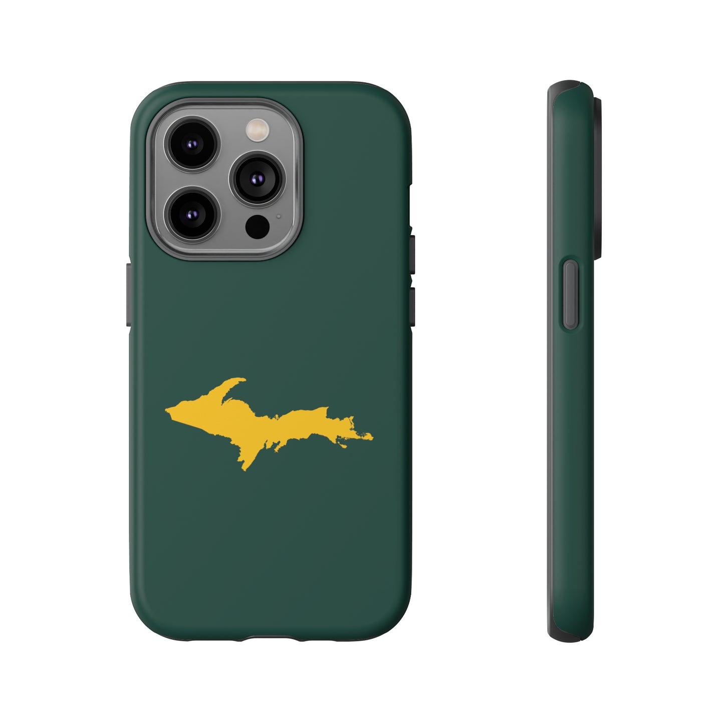 Michigan Upper Peninsula Tough Phone Case (Green w/ Gold UP Outline) | Apple iPhone