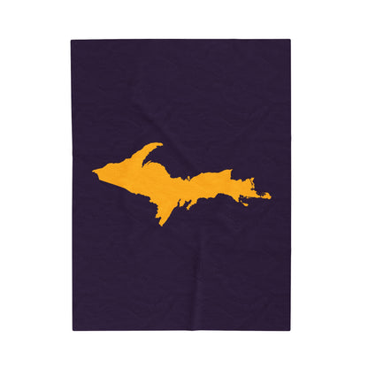 Michigan Upper Peninsula Plush Blanket (w/ Gold UP Outline) | Blackcurrant Color