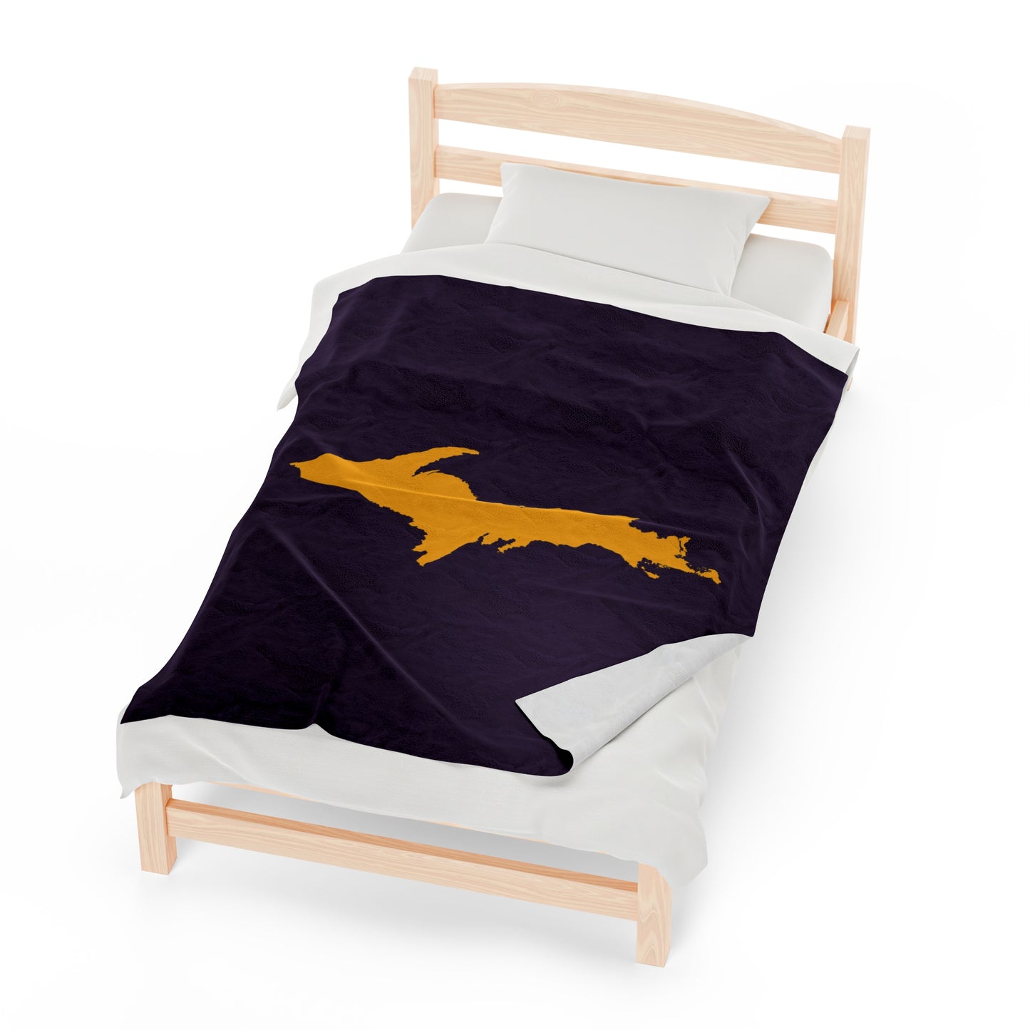 Michigan Upper Peninsula Plush Blanket (w/ Gold UP Outline) | Blackcurrant Color