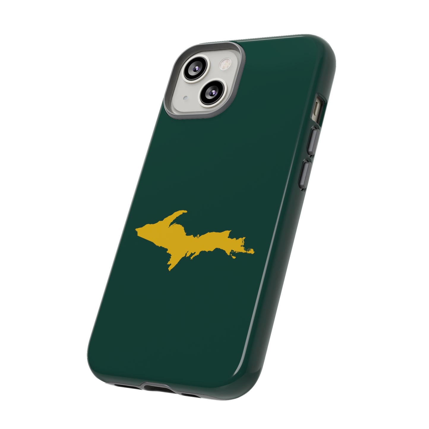 Michigan Upper Peninsula Tough Phone Case (Green w/ Gold UP Outline) | Apple iPhone