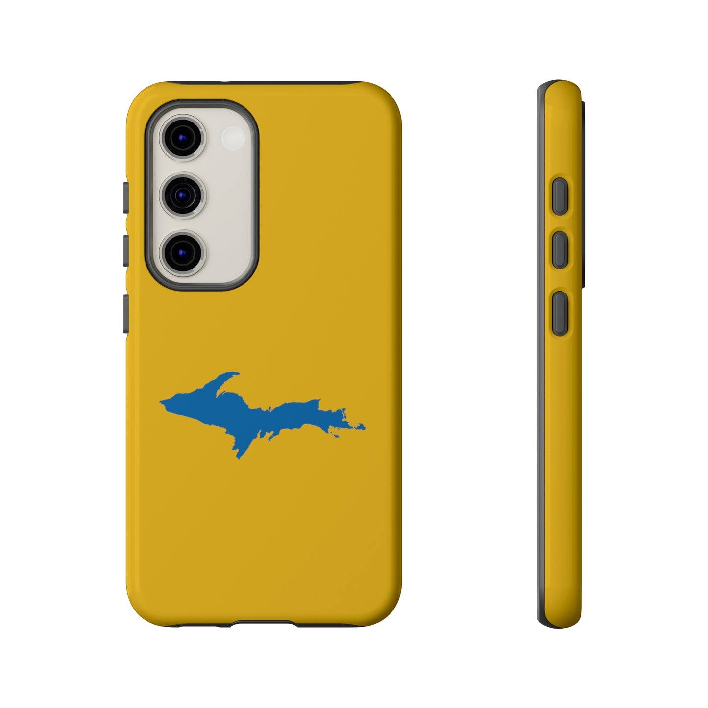 Michigan Upper Peninsula Tough Phone Case (Gold w/ Azure UP Outline) | Samsung & Pixel Android