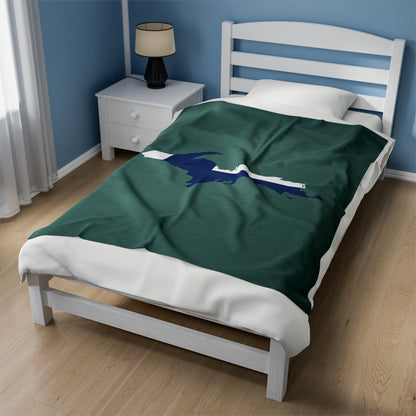 Michigan Upper Peninsula Plush Blanket (w/ UP Finland Flag Outline) | Copper Green