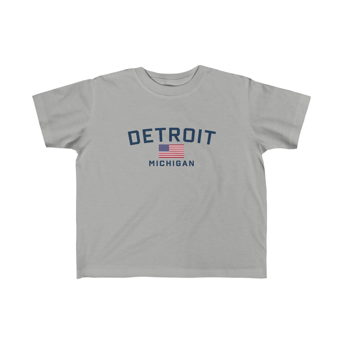 'Detroit Michigan' T-Shirt (w/USA Flag Outline) | Toddler Short Sleeve - Circumspice Michigan