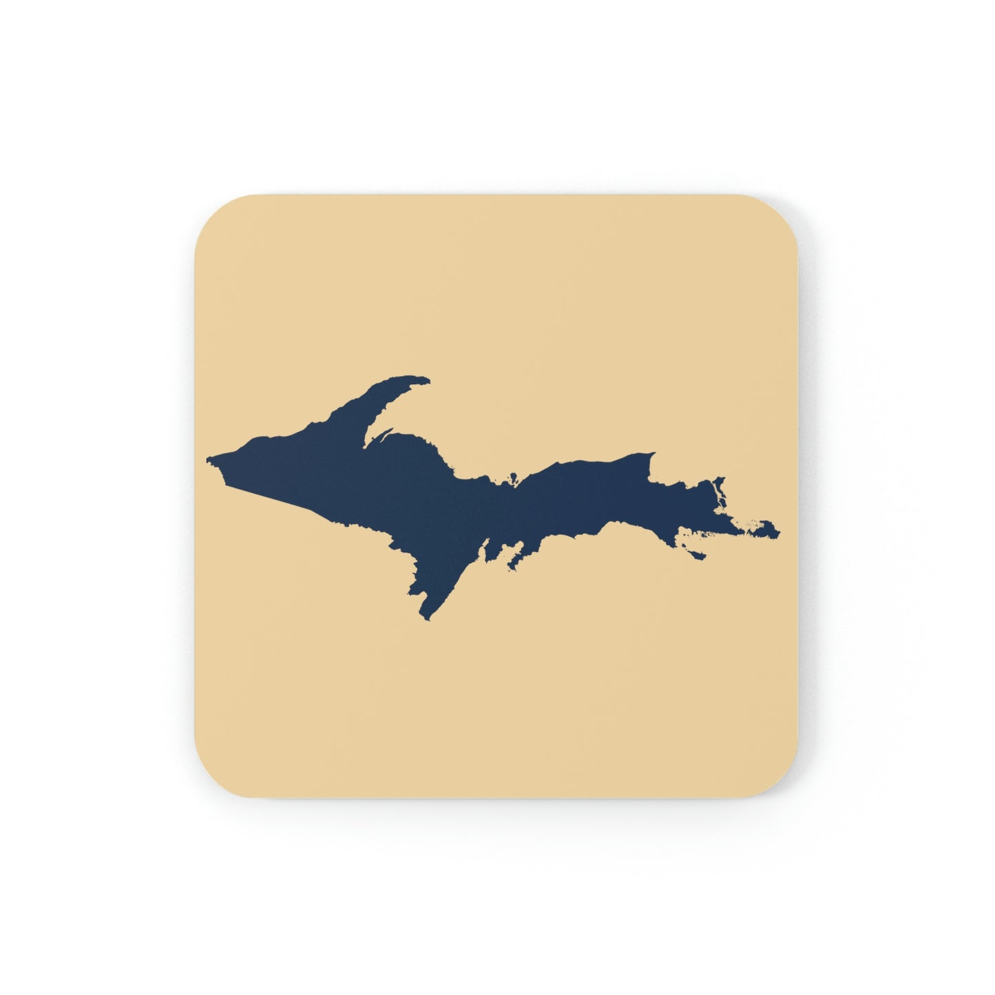 Michigan Upper Peninsula Coaster Set (Maple Color w/ Navy UP Outline) | Corkwood - 4 pack