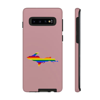 Michigan Upper Peninsula Tough Phone Case (Cherry Blossom Pink w/ UP Pride Flag Outline) | Samsung & Pixel Android