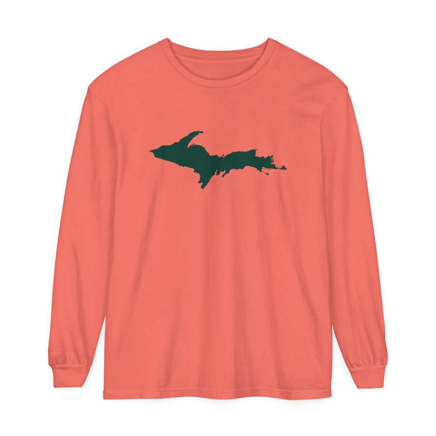 Michigan Upper Peninsula Garment-Dyed T-Shirt (w/ Green UP Outline) | Unisex Long Sleeve