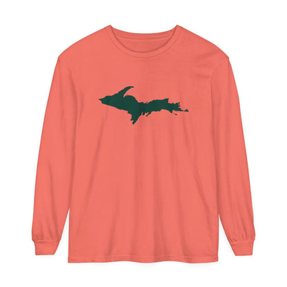 Michigan Upper Peninsula Garment-Dyed T-Shirt (w/ Green UP Outline) | Unisex Long Sleeve