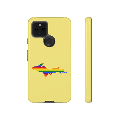 Michigan Upper Peninsula Tough Phone Case (Yellow Cherry Color w/ UP Pride Flag Outline) | Samsung & Pixel Android