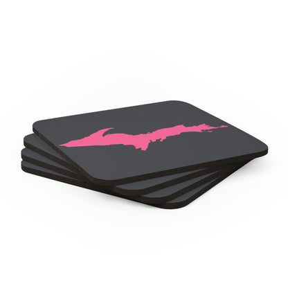 Michigan Upper Peninsula Coaster Set (Iron Ore Grey w/ Pink UP Outline) | Corkwood - 4 pack