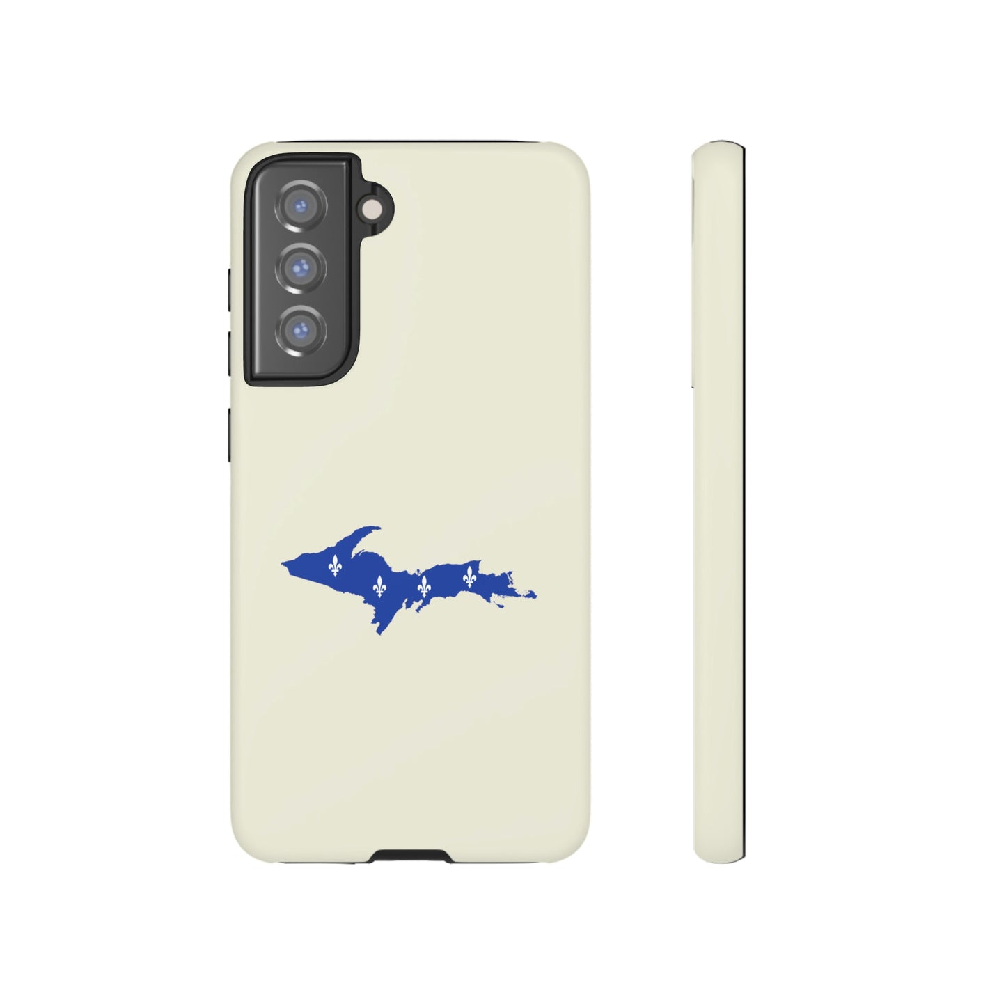 Michigan Upper Peninsula Tough Phone Case (Ivory Color w/ UP Quebec Flag Outline) | Samsung & Pixel Android