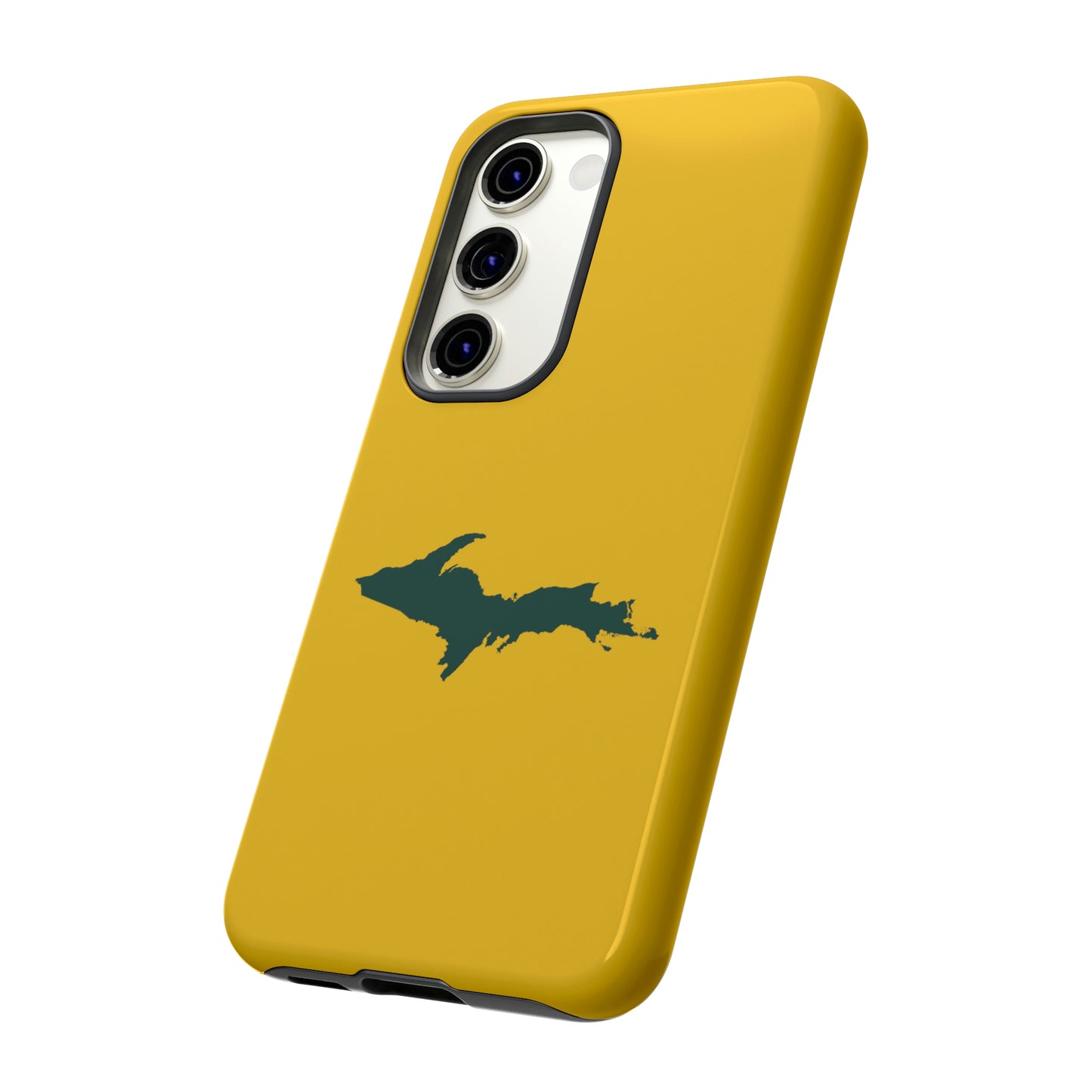 Michigan Upper Peninsula Tough Phone Case (Gold w/ Green UP Outline) | Samsung & Pixel Android