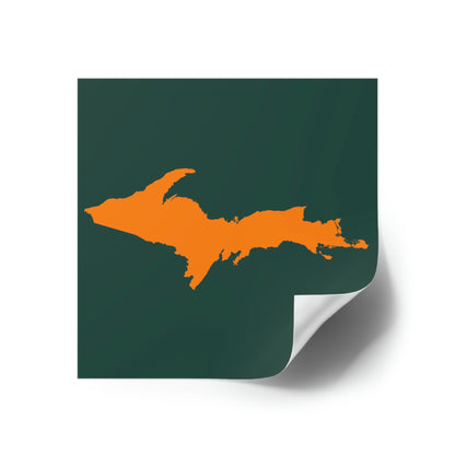 Michigan Upper Peninsula Square Sticker (Green w/ Orange UP Outline) | Indoor/Outdoor