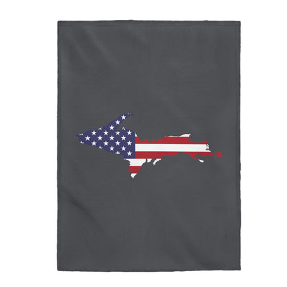 Michigan Upper Peninsula Plush Blanket (w/ UP USA Flag Outline) | Iron Ore Grey