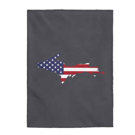 Michigan Upper Peninsula Plush Blanket (w/ UP USA Flag Outline) | Iron Ore Grey