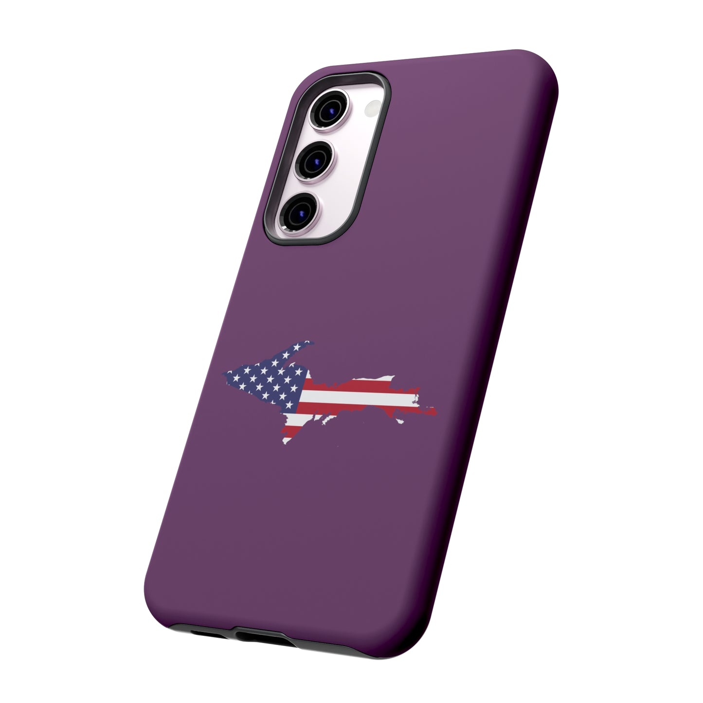 Michigan Upper Peninsula Tough Phone Case (Plum w/ UP USA Flag Outline) | Samsung & Pixel Android