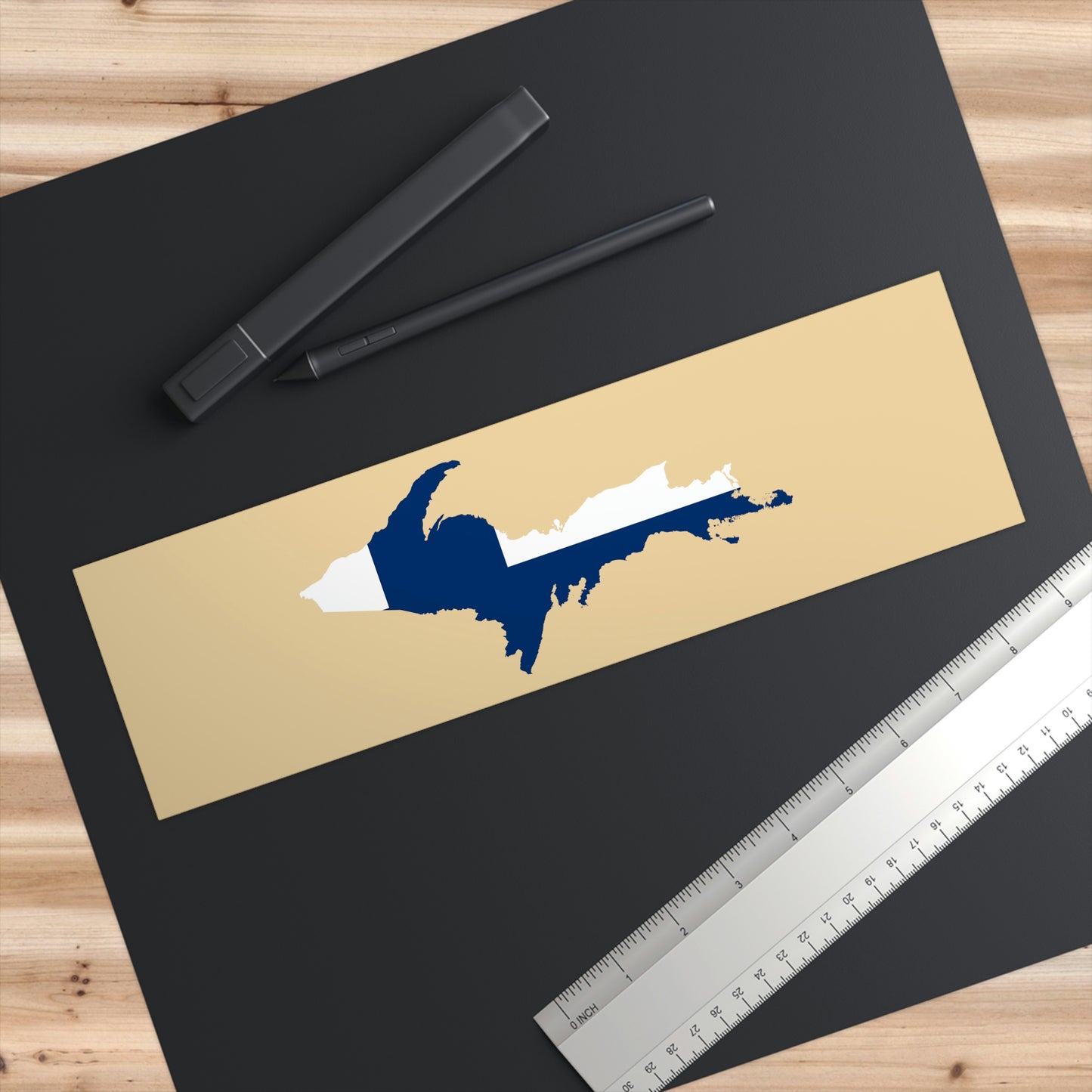 Michigan Upper Peninsula Bumper Stickers (w/ UP Finland Flag Outline) | Maple Color Background