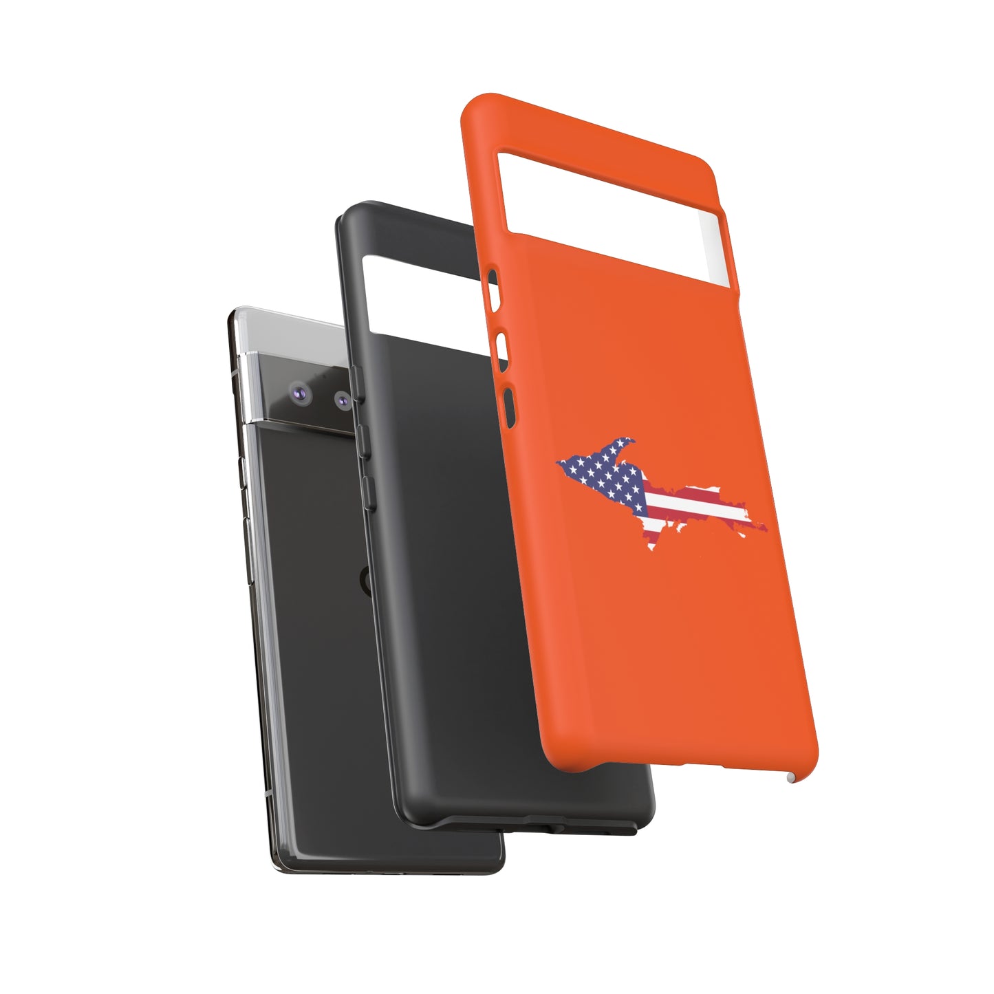 Michigan Upper Peninsula Tough Phone Case (Maple Leaf Orange w/ UP USA Flag Outline) | Samsung & Pixel Android