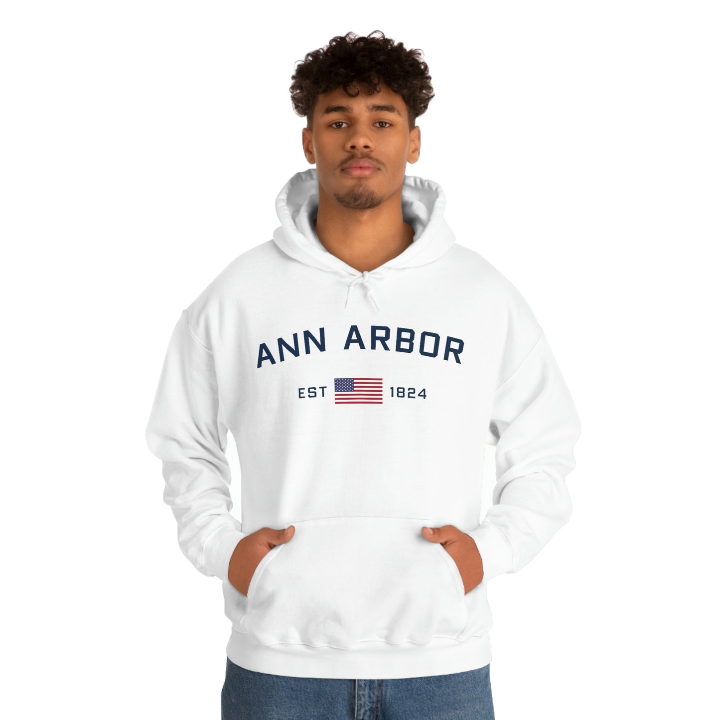 'Ann Arbor EST 1823' Hoodie (w/USA Flag Outline) | Unisex Standard